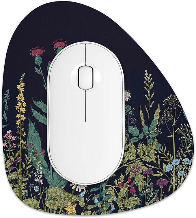 Rimilak Small Mouse Pad 6 x 7 Inch, Irregular Mini Mouse Pad with Non-Slip Rubber Base, Waterproof Compact Mouse Mat for Laptop Computer Wireless Mouse Keyboard Home Office Travel, Midnight Flowers