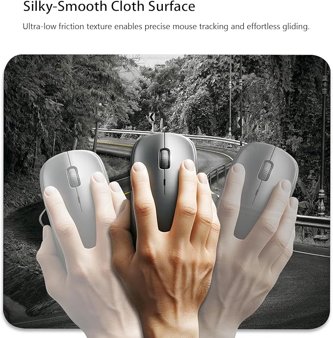 Anti-Slip Gaming & Office Mouse Pad with Stitched Edges 9.5 x 7.9 Inch, Curvy Asphalt Road with Yellow Line in Middle Nature Forest Trees Durable Smooth Surface Desk Mat