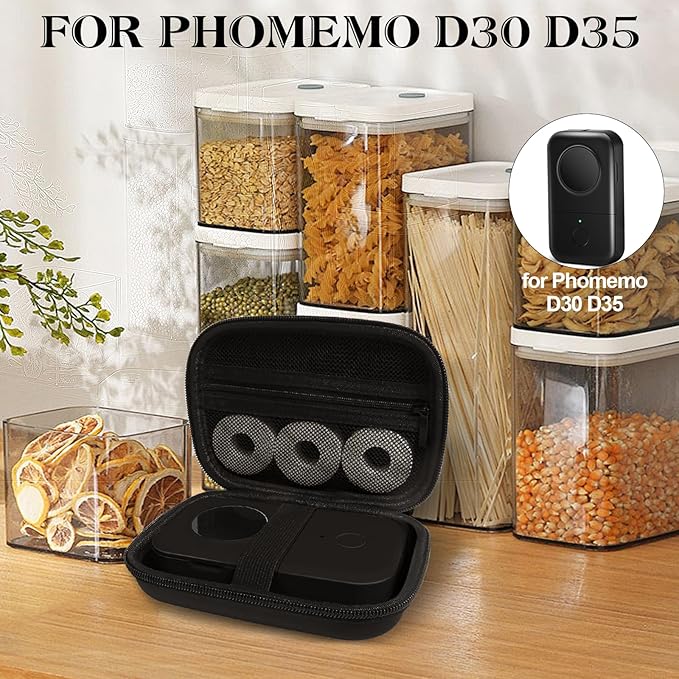 Case Compatible with Phomemo D30 D35, for Phomemo D30 Label Maker with 3 Roll Label Tape(Label Paper 1/2" x 1 1/2" (12mm X 40mm))-Hard Shell Storage Bag-Black