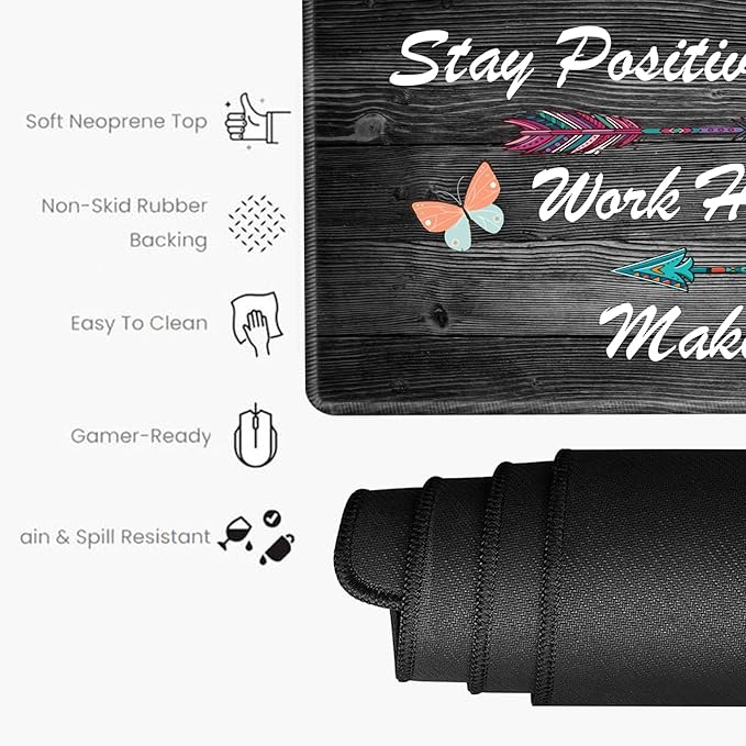 Stay Positive Mouse Pad and Keyboard Wrist Rest Inspirational Desk Mat Set Gaming Mousepad with Wrist Support XXL Computer Mat 31.5" x 15.75" Mouse Mat Organization Decor