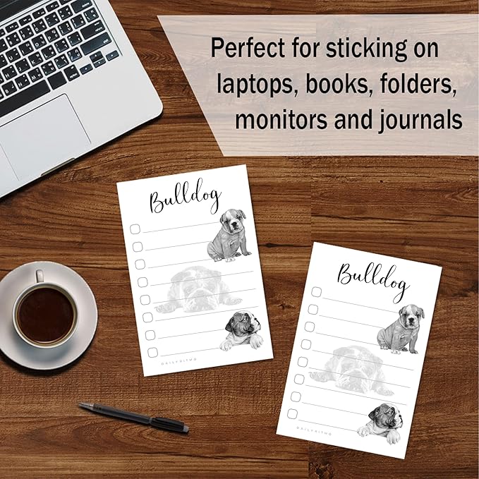 Bulldog Puppies Sticky to Do List Notepad - Bulldog Stationary School Supplies for Bulldog Mom | Bulldog Gifts for Bulldog Lovers | 4" x 6" 50 Pages