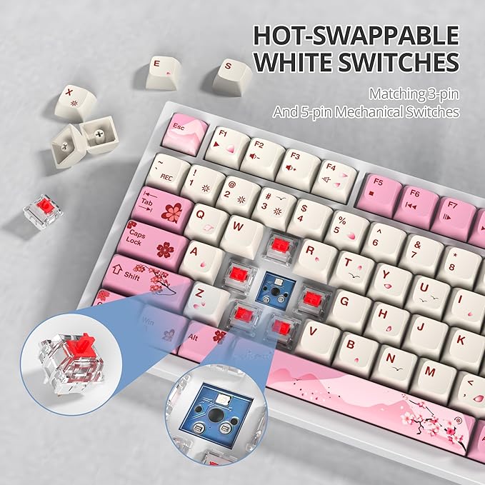 75 Percent Pink Keyboard Gasket-Mounted with Sound Absorbing Pads, 82-Key Compact Wired RGB Mechanical Gaming Keyboard Hot-Swap Socket for Win, Ying