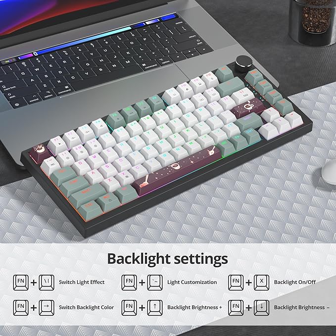 75% Green Mechanical Gaming Keyboard, Hot Swappable RGB Custom Keyboard with Knob, Gasket Mount Wired TKL Red Switch Keyboard 75 Percent, Creamy Mechanical Keyboard (82 Green White)