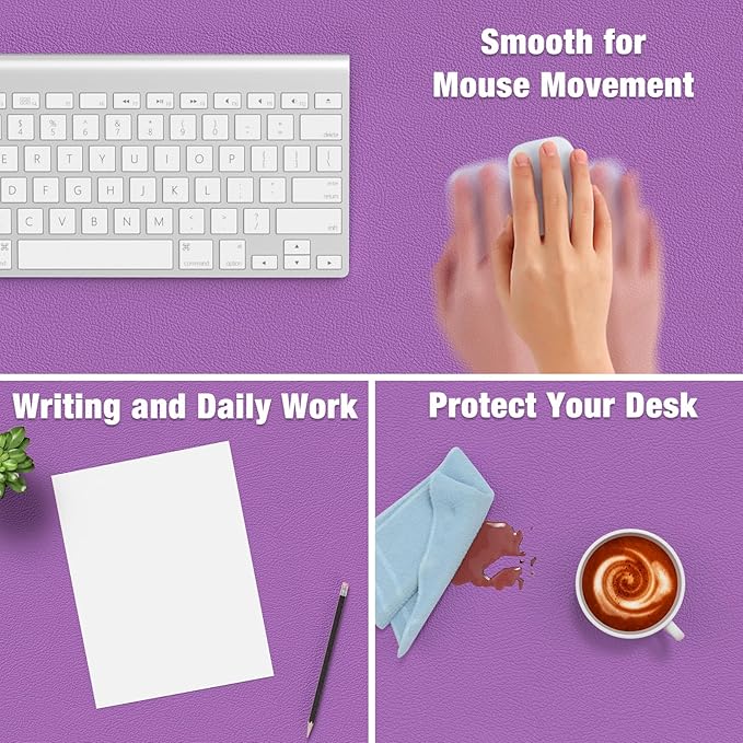 Hsurbtra Desk Pad, 30" x 14" PU Leather Desk Mat, XL Extended Mouse Pad, Waterproof Desktop Blotter Protector, Non-Slip Ultra Thin Large Laptop Keyboard Writing Mat for Office Home, Purple
