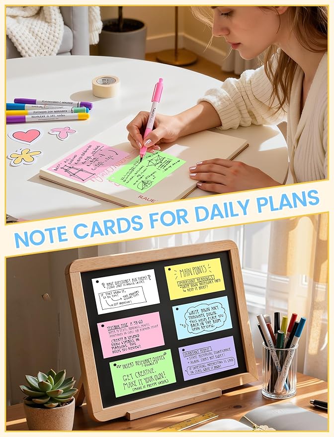 Blank Index Cards with Ring, 600PCS Blank Notecards 3 x 5 Flashcards for Studying，Unruled Flash Note Cards 3 x 5'' Unlined Index Cards Bulk for College Nursing School Supplies,12 Pack of 100, Colored