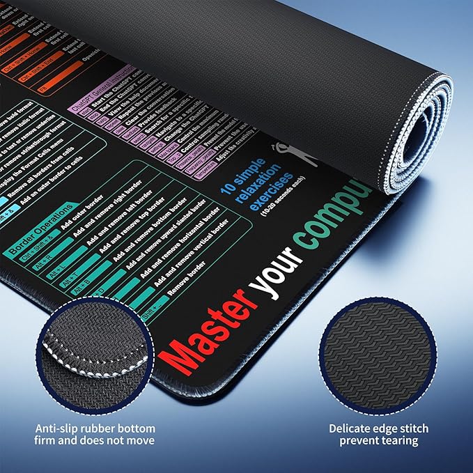 Excel Cheat Sheet Desk pad—Contains 9 Major Excel Function modules|Large XL Size（31.5 * 11.8 inch）|Desk mat for Keyboard and Mouse|Work、Study、Gaming Mouse pad|Waterproof、Anti-Slip Large Mouse pad