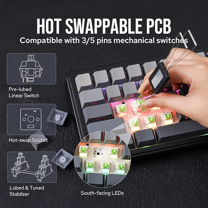 EPOMAKER x Aula F65 65% Wireless Mechanical Keyboard, Hot Swappable Gasket Custom Gaming Keyboard with Five-Layer Padding, RGB Backlit, Bluetooth/2.4GHz/USB-C (Black, Reaper Switch)
