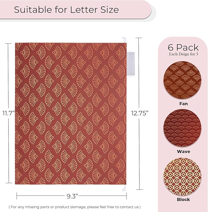 Y YOMA 6 Pack Decorative Hanging File Folders Letter Size Marble Cute Hanging Folder Pretty File Folder Organizer for Filing Cabinet Office Home with 1/5-Cut Adjustable Tabs, 3 Chinese Style