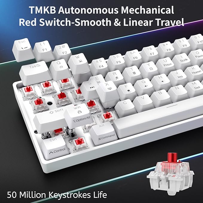 DIERYA 60% Mechanical Keyboard, DK61se Wired Gaming Keyboard with Red Switches, LED Backlit Ultra-Compact 61 Keys Mini Office Keyboard for Windows Laptop PC Gamer Typist（White）