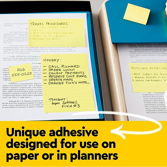 Post-it Notes, 3 in x 5 in, 5 Lined Sticky Notes Pads, 100 Sheets per Pad, Canary Yellow, The Original Post-it Note, School Supplies and Oﬃce Products