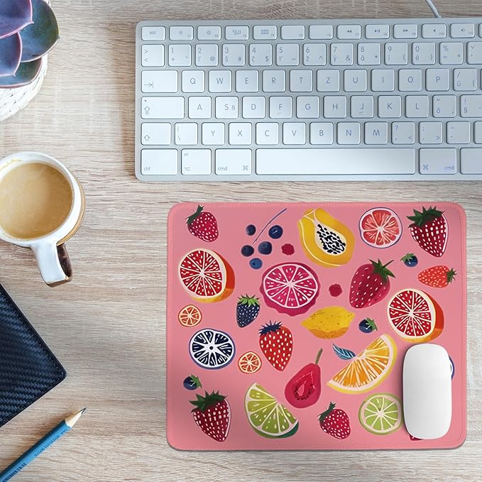 Colorful Cute Fruit Mouse Pad,Pink Cottagecore Strawberry Mouse Pads,Summer Orange Desk Mat for Home Office Dorm Desktop Decor,10.2x8.2 Inch