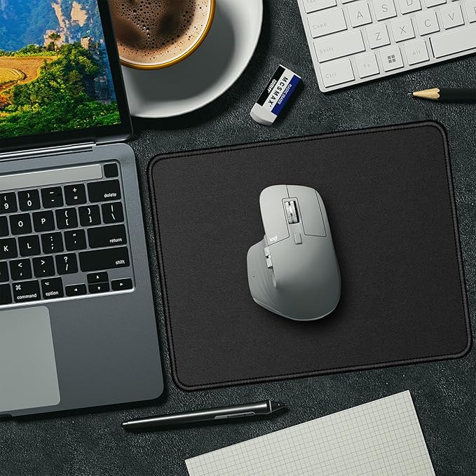 Mouse Pads, 3 PCS, Black Standard Mouse Pads, Office and Gaming,Stitched Edges, Rubber Anti Slip Base Mouse pad, Dirt Resistant, Durable, Square, 10.2 inches x 8.3 inches x 0.12 inches