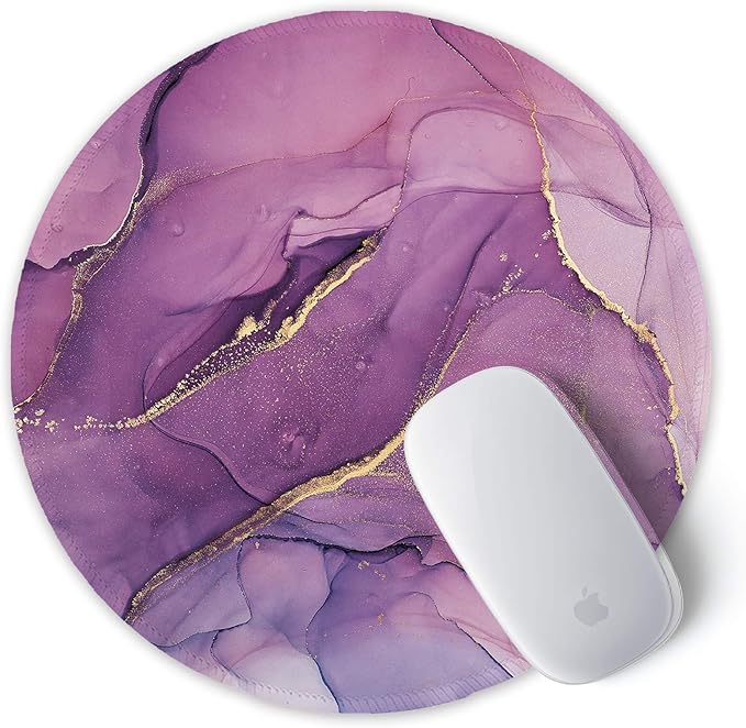 ITNRSIIET Round Mouse Pad with Stitched Edge Premium-Textured Waterproof Non-Slip Rubber Base Desktop Protection Mat Diameter 8.7 inches, Light Purple Marbling