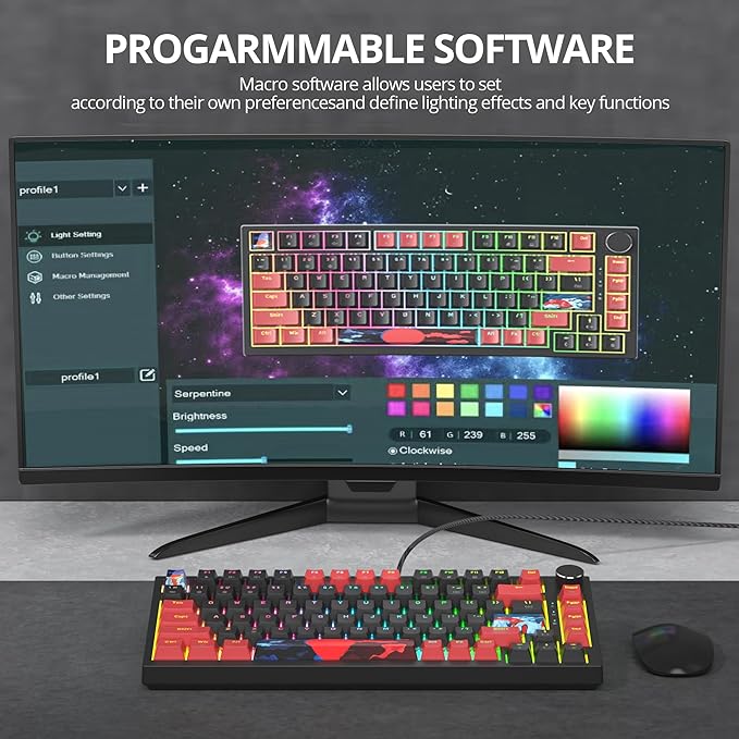 75% TKL Wired Mechanical Keyboard,RGB Backlit Gasket Mount 82 Key Hot Swappable Custom Linear Red Switch Gaming Keyboard with Volume Knob & PBT Keycaps (82 Black)