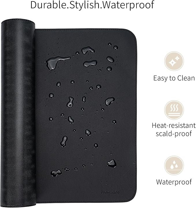 Oversized Non-Slip Desk Pad Protector with Premium Gift Box – Vegan Leather Waterproof Laptop Mat for Keyboard & Mouse, Grips Desk Firmly – Large Office Pad– Obsidian Black