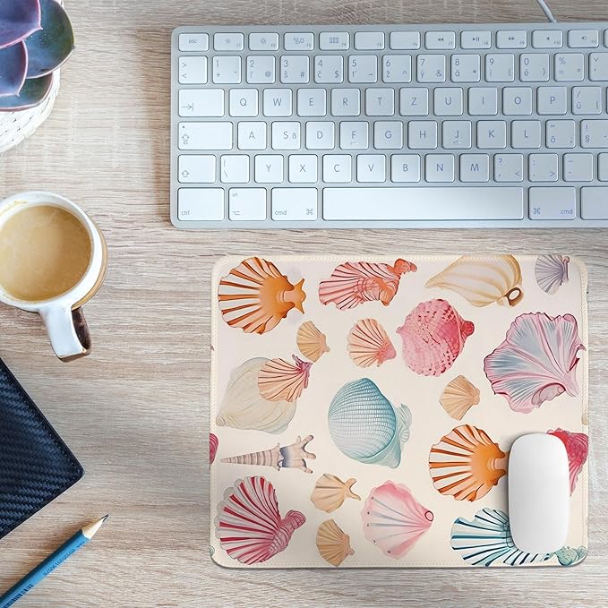 Colorful Seashells Mouse Pad,Beachy Desk Mat,Ocean Coastal Mouse Pad,Girly Summer Coastal Mouse Pads for Beach Room Dorm Home Office Desktop Decor,10.2x8.2 Inch