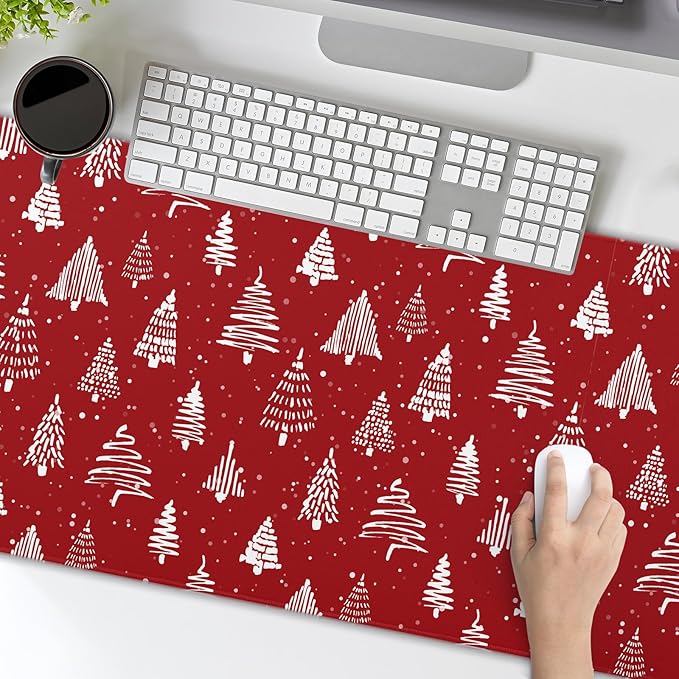 aportt Red Christmas Mouse Pad Christmas Tree Xmas Holiday Winter Extended Desk Mat 80X30 cm Non-Slip Rubber Base Stitched Edge Large XL Mousepad for Desk Gaming Laptop Desktop,31.5×11.8 Inch