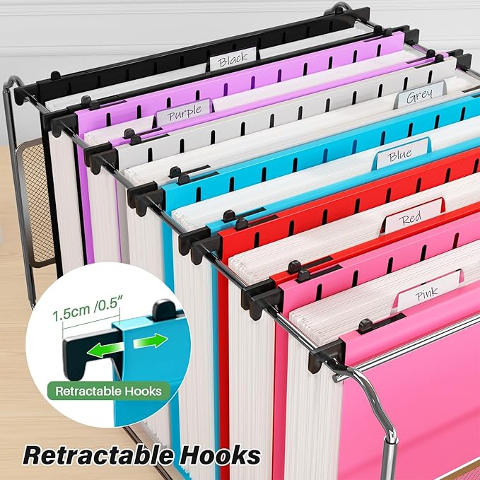 Ansook Extra Capacity Plastic Hanging File Folder Letter Size,Heavy Duty 2" Expansion Hanging Folder with Tabs,12 Pack Reinforced Hanging File Organizer,Filing Cabinet Folders for Office Bulk Files