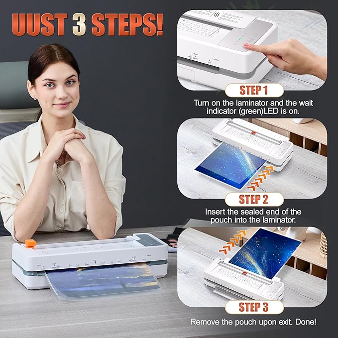 13" 4-Roller Commercial Laminator Machine,3-10 Mil Thickness Laminating Machine,Fast 55s Warm-Up&1000mm/min Laminating Speed for Laminating 11x17&A3 Size,Includes 30 Sheets for Office,School(White)