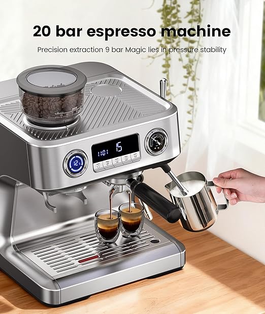 COWSAR (2026 Upgrade) 20 Bar Espresso Machine with Grinder,Expresso Coffee Machines with Milk Frother,Commercial Stainless Steel Expresso Machines for Home,Perfect Cappuccino & Latte-Dual Boiler