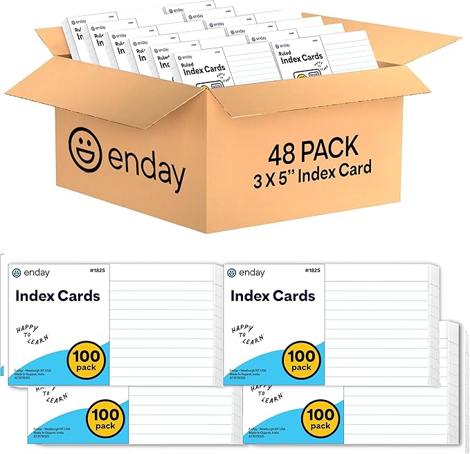 Index Cards 3x5 Bulk, (4800 Cards), Notecards, Flashcards, Notecards 3x5 lined, Blank on Back, Flashcards for School Home and Office, Ruled Index Card, 100 Per Pack, (48 Pack)