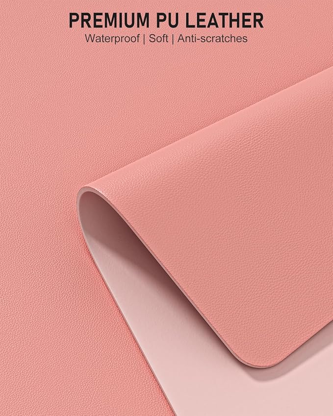 Desk Pad, 23.6" x 13.8" PU Leather Non-Slip Desk Mat Large Mouse Pad for Desktop, Waterproof Laptop Computer Writing Mat for Office, Home, Work, Gaming, Flower Pink