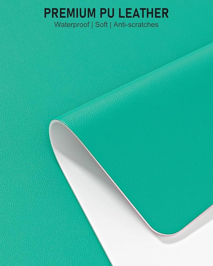 Desk Pad, 30" x 14" PU Leather Non-Slip Desk Mat Large Mouse Pad for Desktop, Waterproof Laptop Computer Writing Mat for Office, Home, Work, Gaming, Light Green