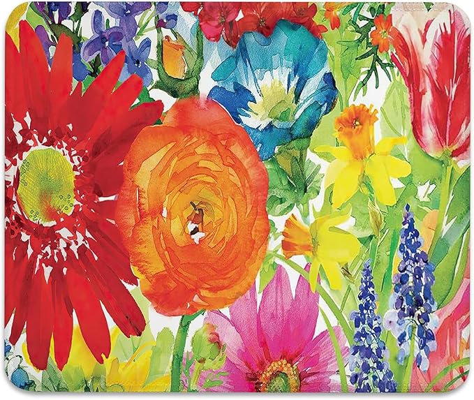 Vibrant Watercolor Garden Blooms Anti-Slip Base Gaming & Office Mouse Pad with Stitched Edges 9.5 x 7.9 Inch, Colorful Ranunculus Flowers Floral Painting Durable Smooth Fabric Surface Desk Mat