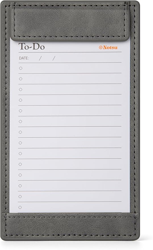 Notsu Note Card Holder | Minimalist 3x5 Inch Index Card Holder Handheld Case in Premium Gray Vegan Leather with 25 To Do List Notecards