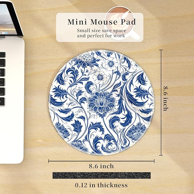 Floral Flower Mouse Pad for Desk, Small Cute Mousepad with Non-Slip Base, Round Mouse Pads for Wireless Mouse Laptop Gaming, Computer Mouse Mat for Office Decor Desk Accessories Supplies