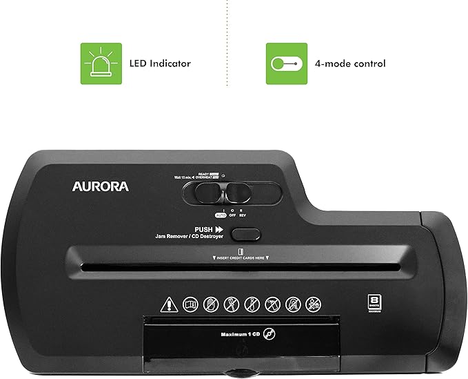 Aurora Professional Strip Cut Paper Shredder/CD/Credit Card Shredder Without Wastebasket, 8-Sheet Strip-Cut No Basket