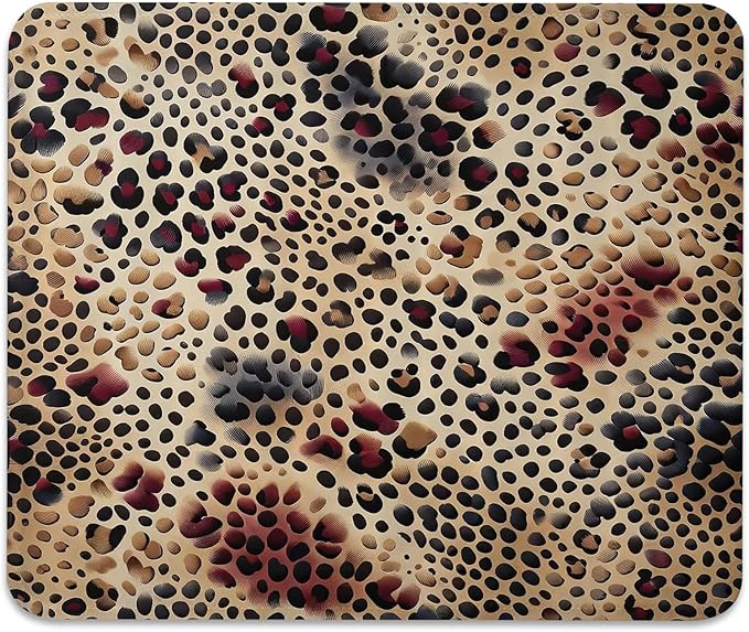 Leopard Print Anti-Slip Gaming & Office Mouse Pad with Stitched Edges 9.5 x 7.9 Inch, Animal Pattern with Heavy Details Skin of Dots Spots Shapes and Wilderness Durable Smooth Surface Desk Mat