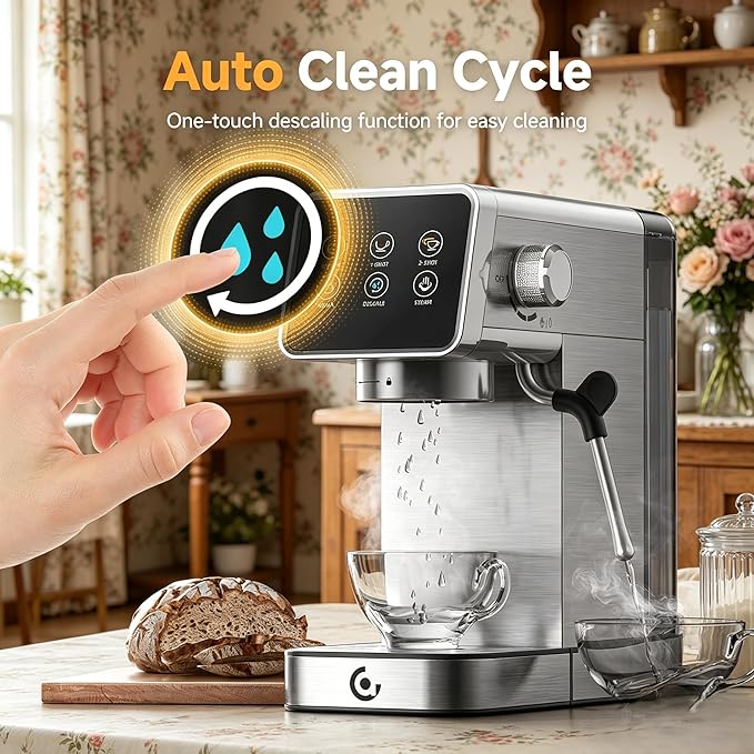 AMZCHEF Espresso Machine 20 Bar, Easy-to-Use Compact Coffee Maker with LED Touchscreen, Self-Cleaning & Milk Frother, Perfect Coffee Starter for Beginners, Lattes and Cappuccinos Machine