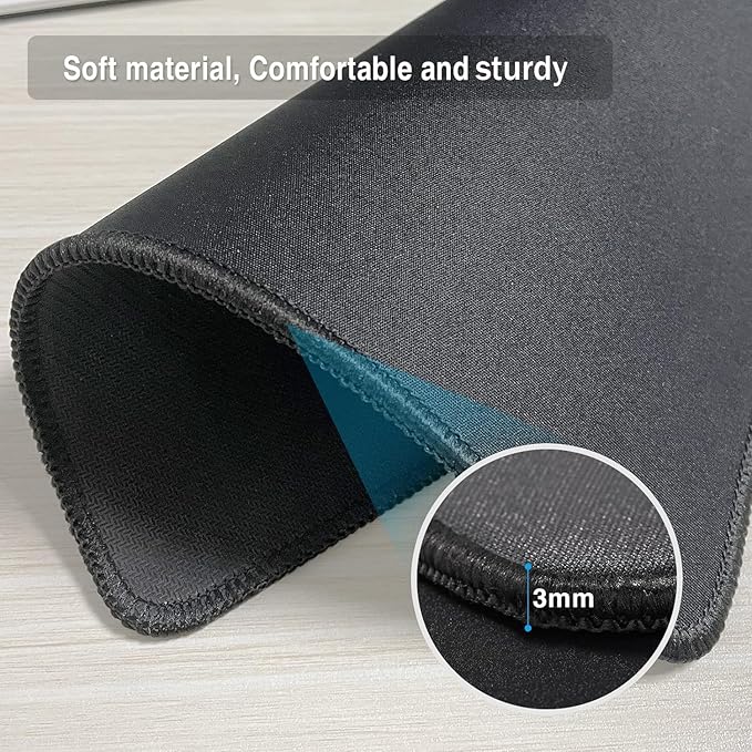 Zhithink 11 Pack Mouse Pad with Reinforced Stitching Edge, Washable Mousepad with Grippy Non-Slip Rubber Base, 0.12 Inch Thick Smooth Tracks Computer Mouse Pads Bulk for Desk, Black, 10.2x8.2 Inch