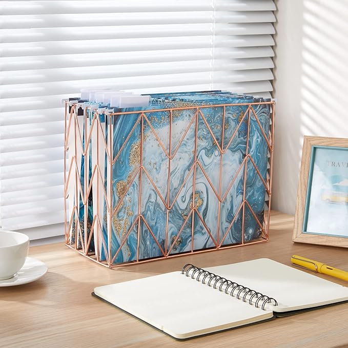 Y YOMA 18 Pack Decorative Hanging File Folders Letter Size Marble Cute Hanging Folder Pretty File Folder Organizer for Filing Cabinet Office Home with 1/5-Cut Adjustable Tabs, 3 Blue Marble Design