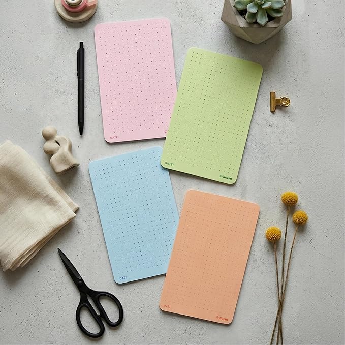 Notsu Dotted Colored Note Cards 3x5 inch, 40 ct | Red Bullet Dot Grid Vertical Color Index Cards with Rounded Corners, Premium Thick Paper 350 gsm