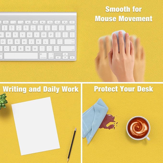 Hsurbtra Desk Pad, 23.6" x 13.8" PU Leather Desk Mat, M Extended Mouse Pad, Waterproof Desktop Blotter Protector, Non-Slip Ultra Thin Small Laptop Keyboard Writing Mat for Office Home, Yellow