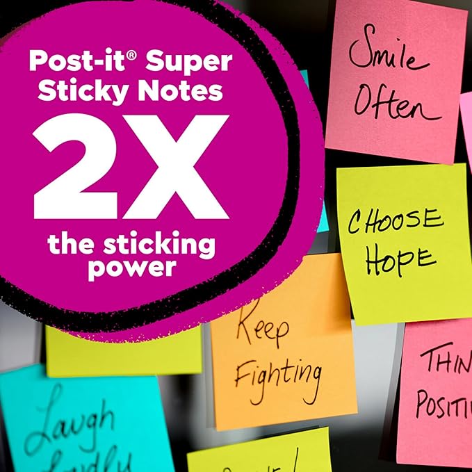 Post-it Super Sticky Lined Notes,6 Sticky Note Pads,4 x 4 in.,Ideal for Organization in Your Dorm,Home or Office,Canary Yellow,(Pack of 6)