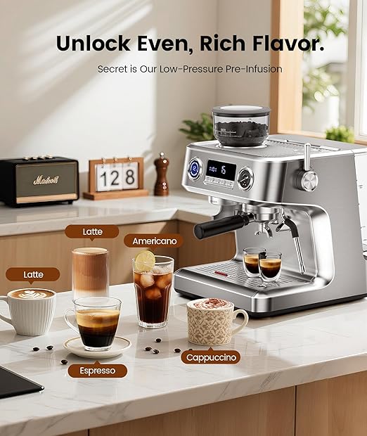 COWSAR (2026 Upgrade) 20 Bar Espresso Machine with Grinder,Expresso Coffee Machines with Milk Frother,Commercial Stainless Steel Expresso Machines for Home,Perfect Cappuccino & Latte-Dual Boiler