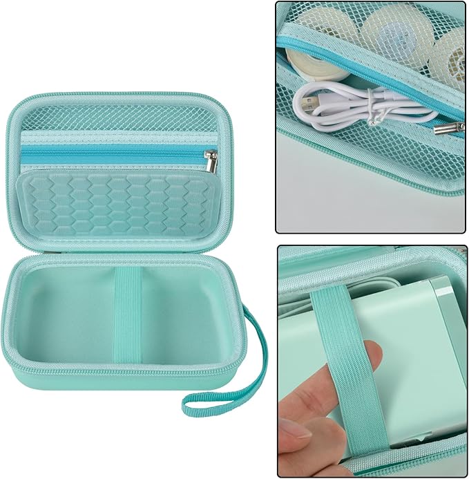 Comecase Case Compatible with Nelko P21/ for Phomemo D30 D35 Label Maker Machine, for JADENS D11/ for SUPVAN Mini Labeler Sticker, Labler Maker Storage for Tape&Accessories - Green