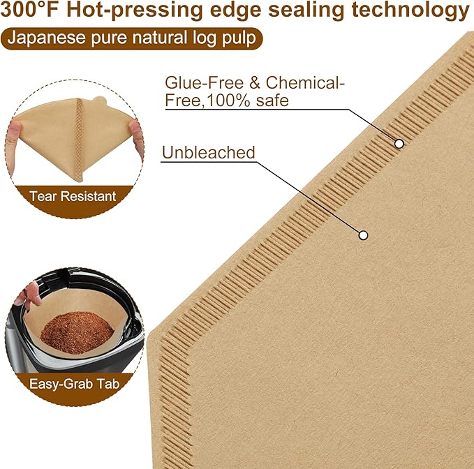 110 Count #4 Cone Coffee Filters and Holder Set, Fits 8-12 Cup, Tear-Resistant Seams, Unbleached