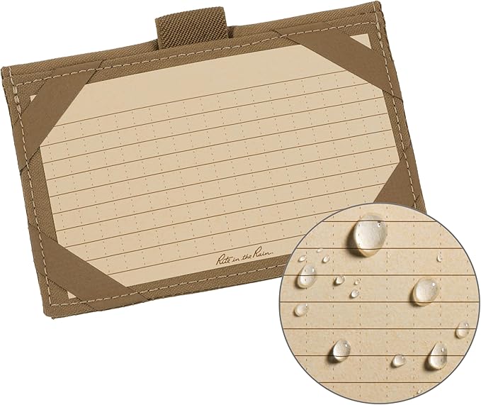 Rite in the Rain Weatherproof Index Card Wallet: Tan CORDURA® Fabric Cover, 25 Tan 3" x 5" Index Cards (No. C991T)