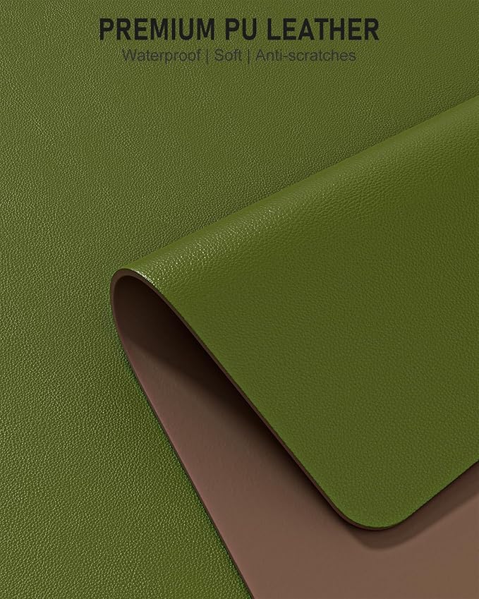Desk Pad, 35.5" x 17" PU Leather Non-Slip Desk Mat Large Mouse Pad for Desktop, Waterproof Laptop Computer Writing Mat for Office, Home, Work, Gaming, Grass Green