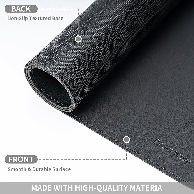 Oversized Non-Slip Desk Pad Protector with Premium Gift Box – Vegan Leather Waterproof Laptop Mat for Keyboard & Mouse, Grips Desk Firmly – Large Office Pad– Obsidian Black