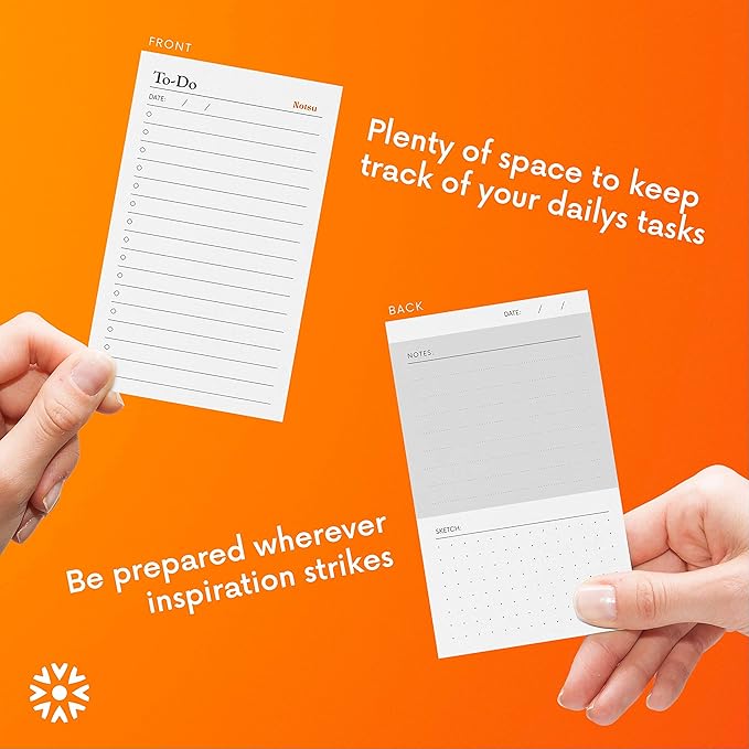 Notsu To Do List Grid Index Card Box 3x5 Set | 50 Task Planner Vertical Notecards with Index Card Holder Case