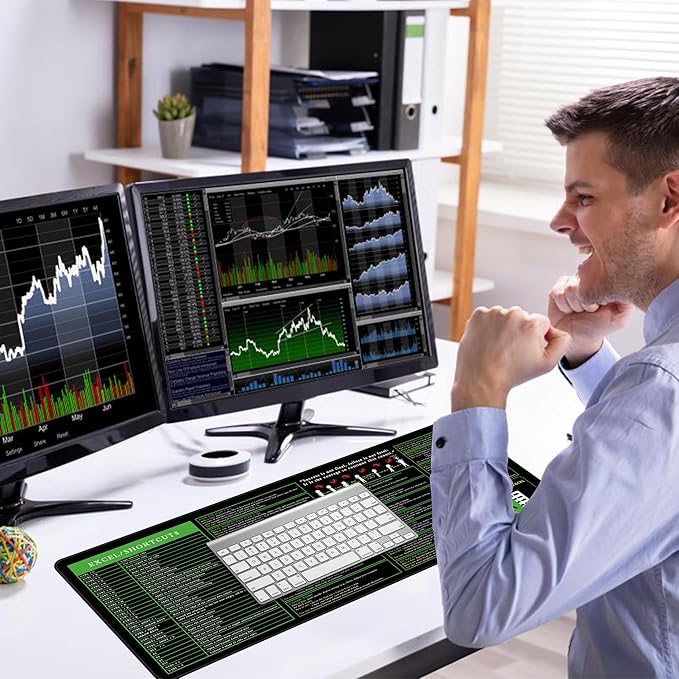 Excel Cheat Sheet Desk Pad, 31.5"x11.8", Waterproof Extra Large Excel Shortcut Mat with Stitched Edges, Anti-Slip Excel Mouse Pad for Office Desk, MS Excel/Word Shortcuts (Green Shortcut A)