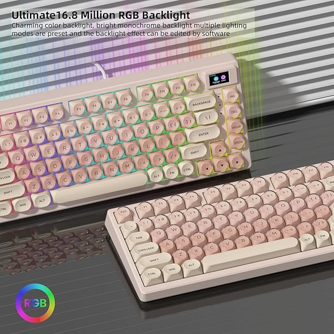 Womier SK80 75% Foundation Mechanical Gaming Keyboard with Color Multimedia Display Pink Creamy Keyboards, Jelly Keycaps Hot Swappable RGB Wired Key Board Pre-lubed POM Switch for Mac/Win, Pink