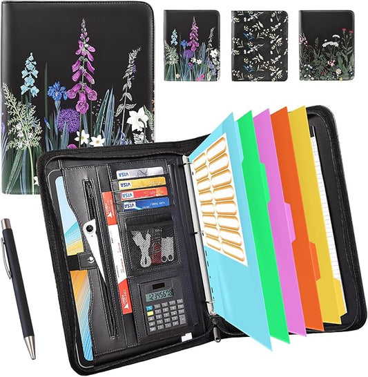 Eshow Portfolio Organizer - 3 Ring Binder with Zipper, Vegan Leather Business Padfolio Folder with Notepad Includes 5 Color Sheet Protectors for Documents Files for Men Women
