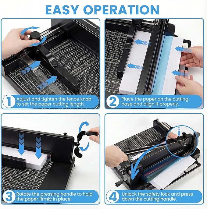 Heavy Duty Paper Cutter for A4 Paper, Guillotine Paper Cutter 12 Inch, 400 Sheet Capacity, Solid Steel Construction, Black