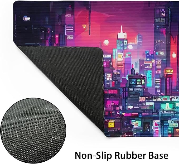 Retro Japanese Anime Gaming Mouse Pad Extended 3XL Cool Dark Purple Red Vaporwave City Large Desk Mat Big Mousepad Non-Slip Rubber Base Stitched Edge Long Desk Pad for Desktop Computer,47.2×23.6 in